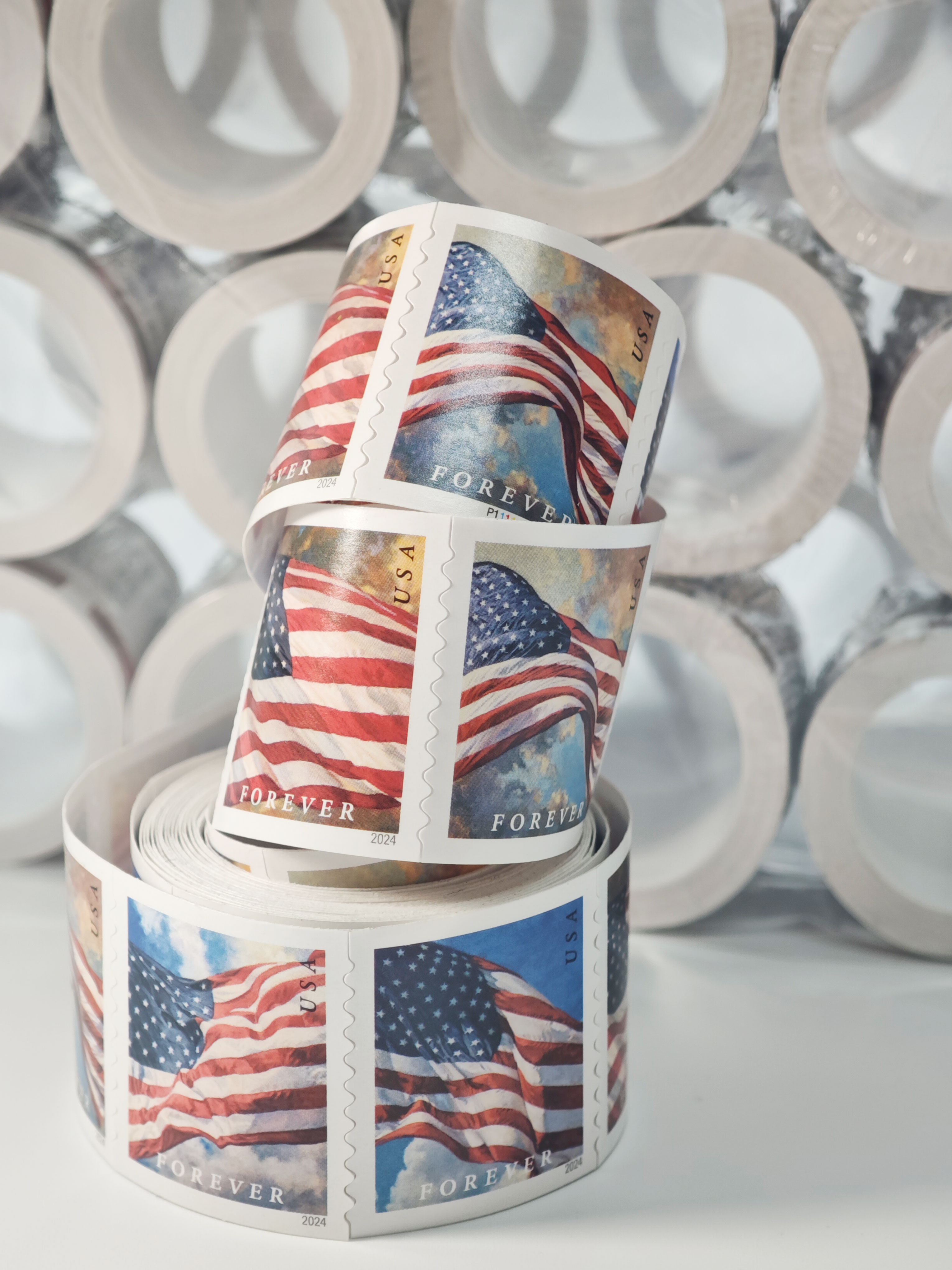 Big Sales! 3 U.S. Flag Stamps,3 Rolls/300 Pcs - Forever Stamps